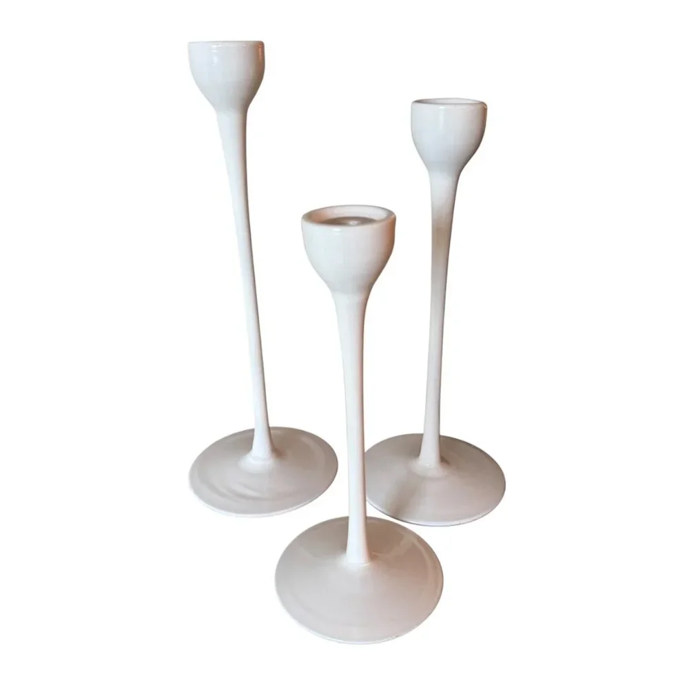 Vintage 90's Ikea Blomster Trio White Candlestick Holders White Glass Holiday